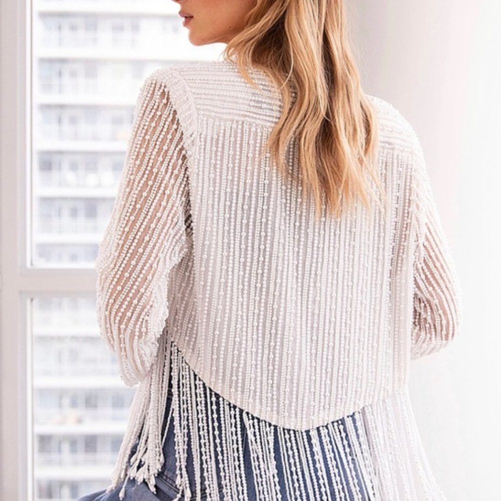 Pearl Embellished Fringed Jacket